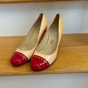Kate Spade Block Heels Patent Leather Pumps Pink Sz 7.5 B Women's